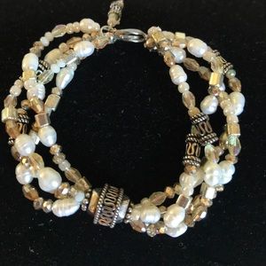Sterling silver, crystal, pearl bracelet